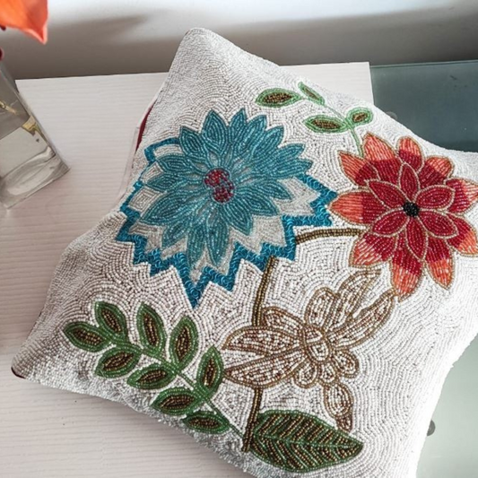 Beaded Floral Cushion Covers