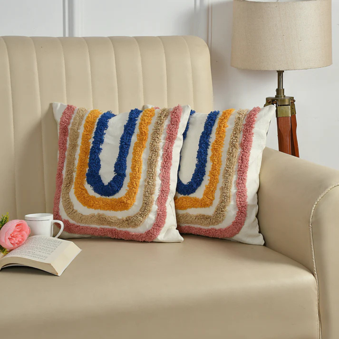 Rainbow Realm Tufted Cushion Cover Cotton & Tufted