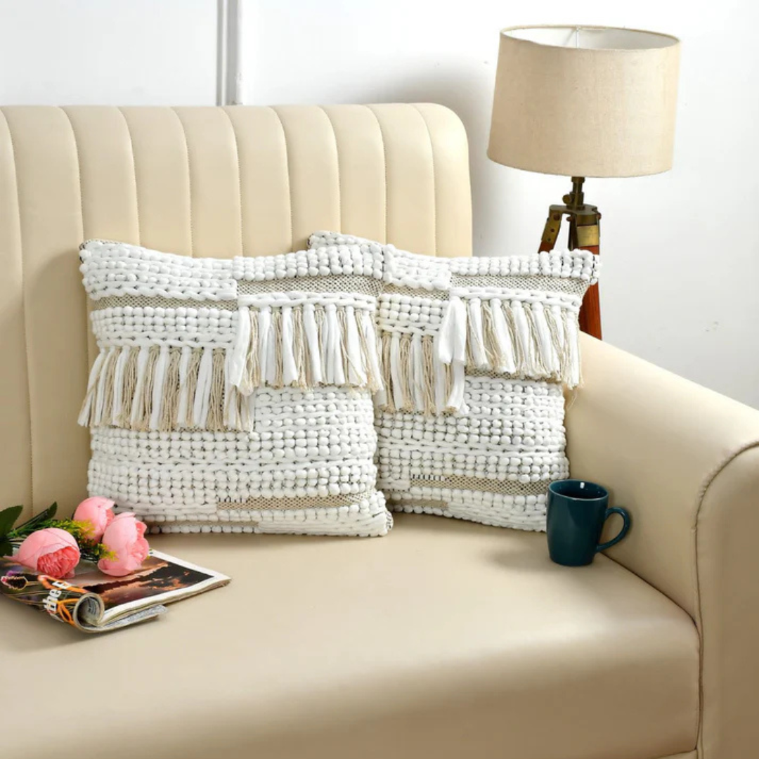 Boho tufted cushion cover with tassels