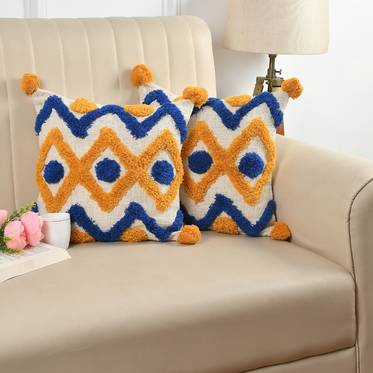 Multicolour Hand Crafted Pitloom Cushion Cover | 16 inch x 16 inch | Pack of 2