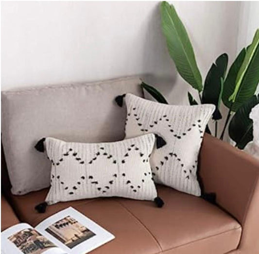 White and Black Tufted Cushion Cover - Set Of Two