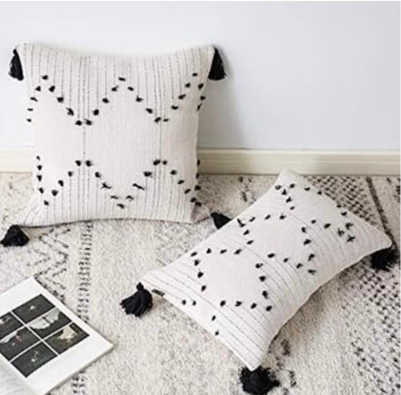 White and Black Tufted Cushion Cover - Set Of Two