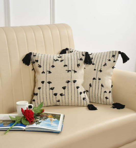 Cream and Black Tufted Cushion Cover - Set Of Two