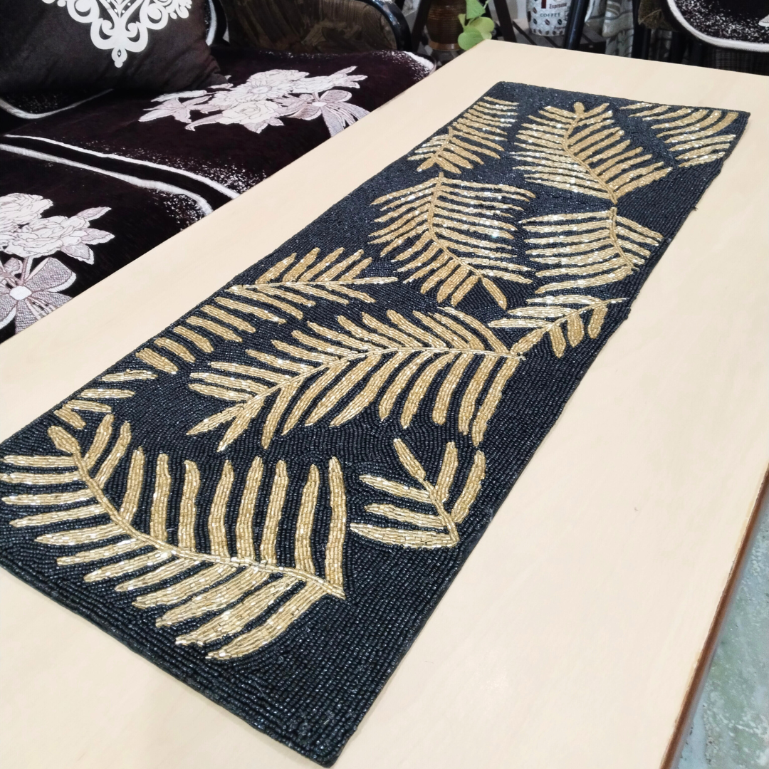 leaf black beads table runner 