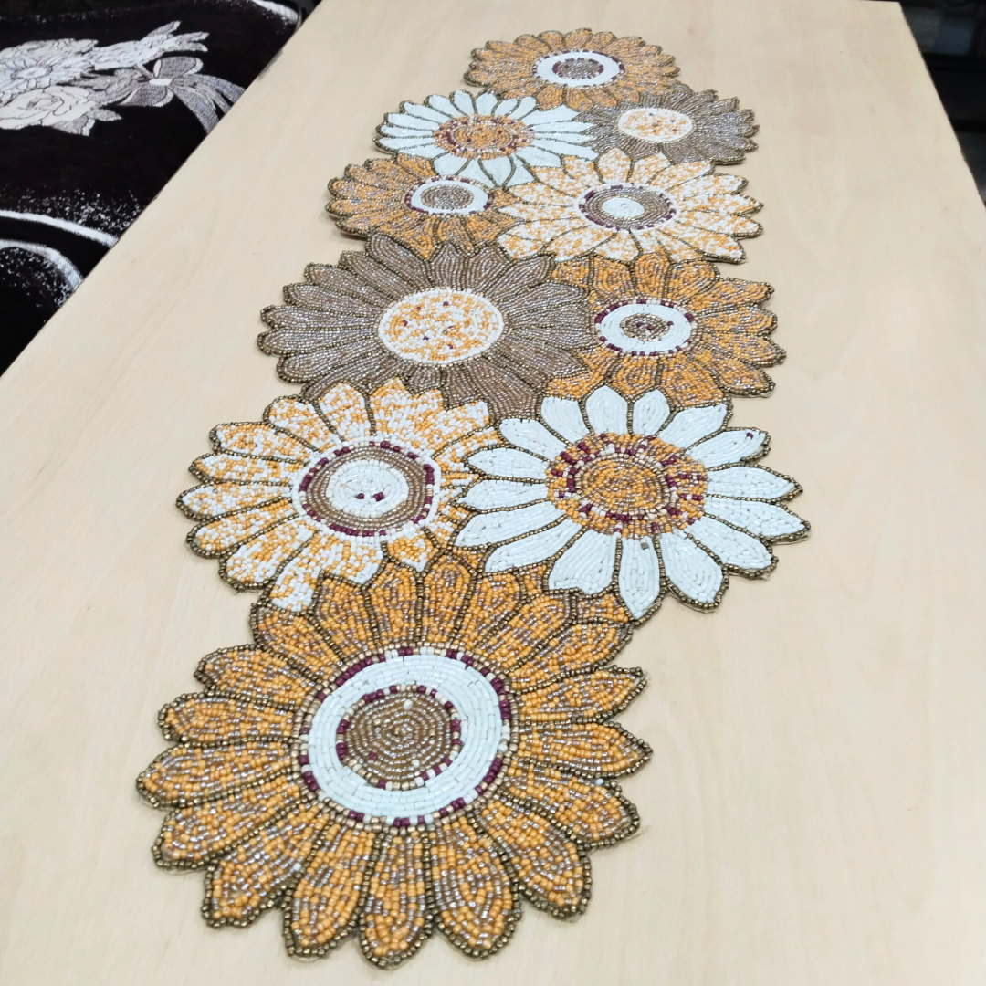 sunflower design beaded table runner