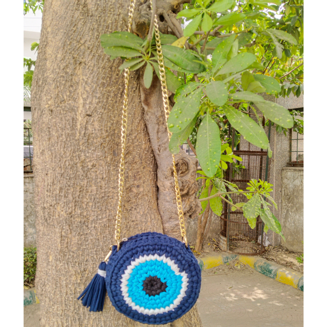 Evil Eye Blue Crochet Bag