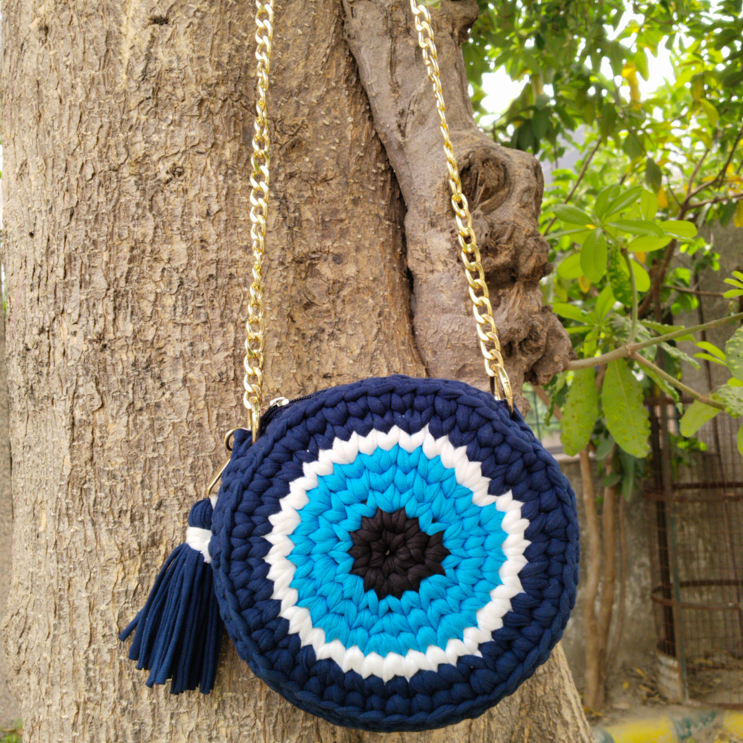 Evil Eye Blue Crochet Bag
