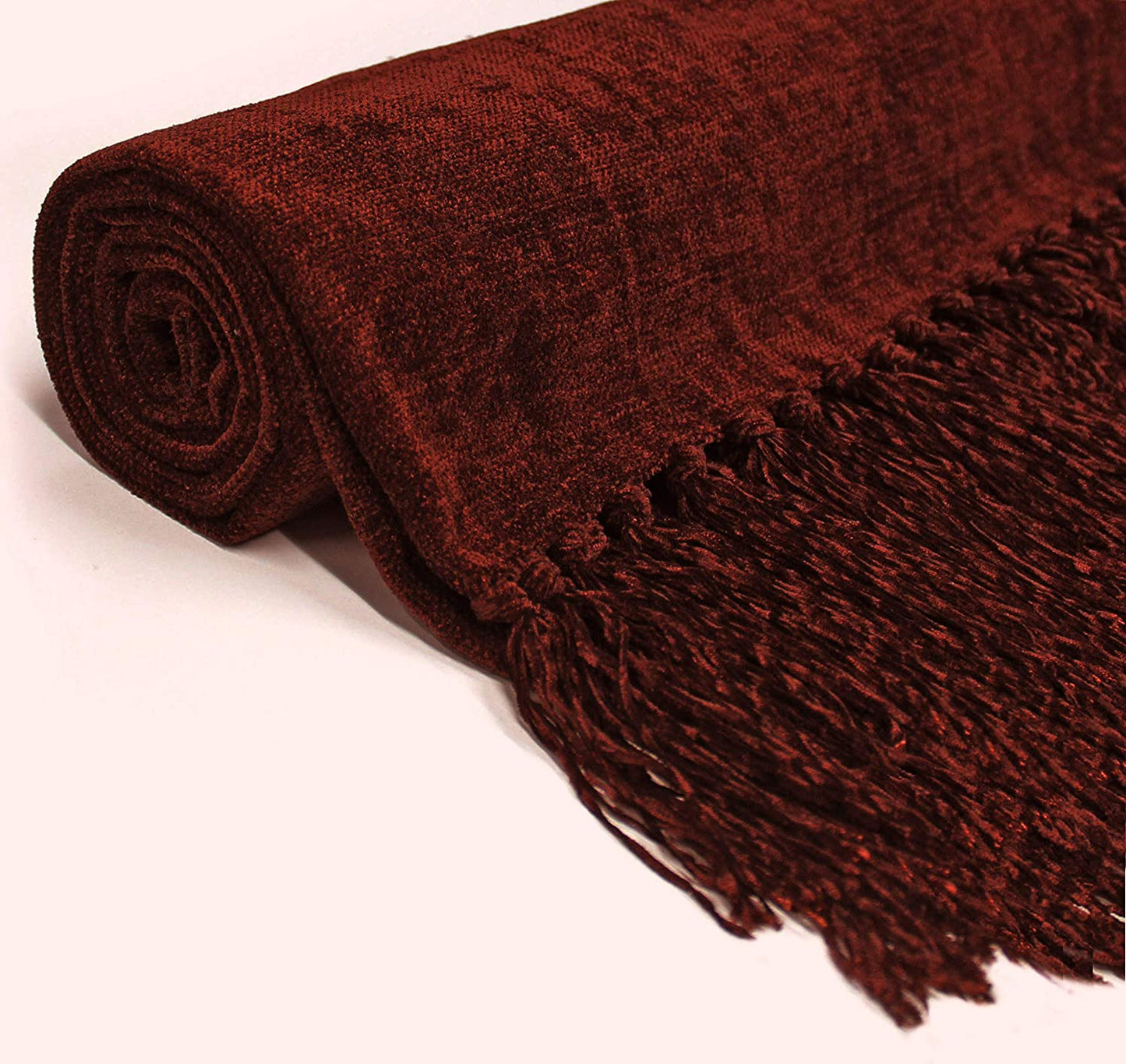 Loomsmith-Soft-Chenille-Throw-For-Sofa-of-maroon-color-with-beautiful-tassels-for-sofa-elegant-look