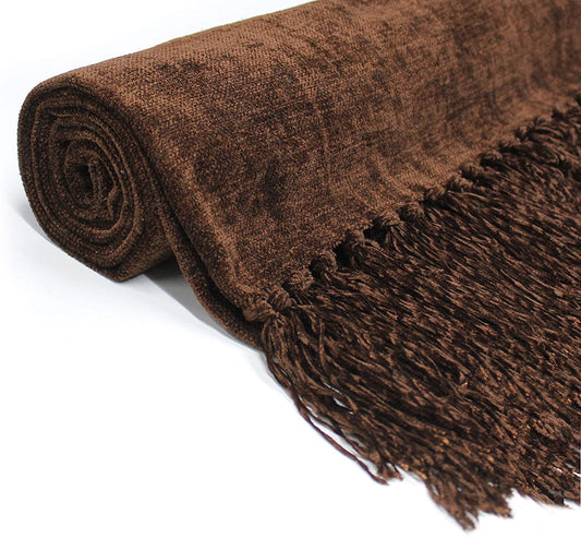 Loomsmith-Soft-Chenille-Throw-For-Sofa-of-dark-coke-color-with-beautiful-tassels-for-sofa-elegant-look
