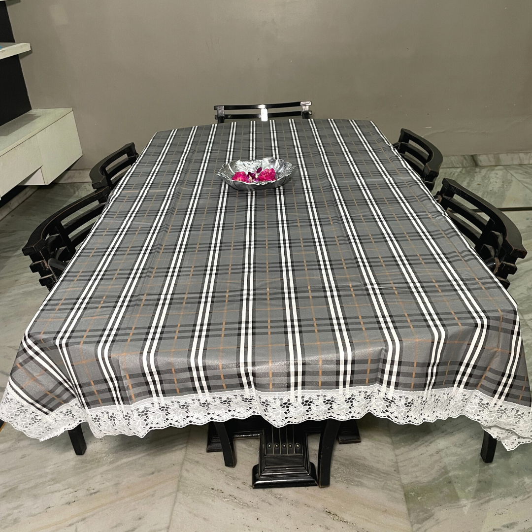black color burberry table cover for 6 seater dining table check printed design