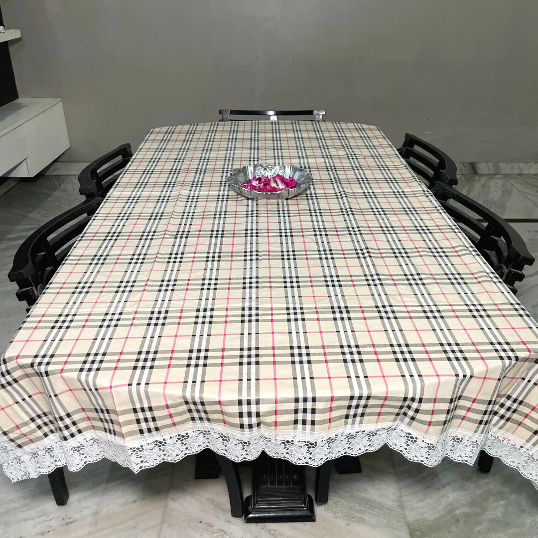 skin color burberry table cover for 6 seater dining table check printed design
