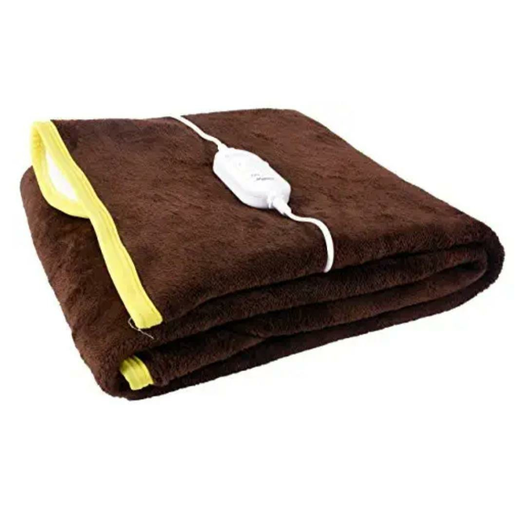 brown color electric blanket with 2 remote controllable charger for winters