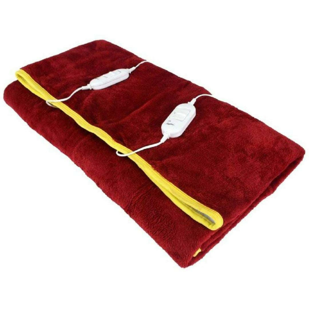 Maroon color electric blanket with 2 remote controllable charger for winters