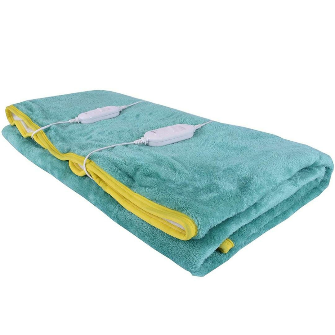 Sea green color electric blanket with 2 remote controllable charger for winters