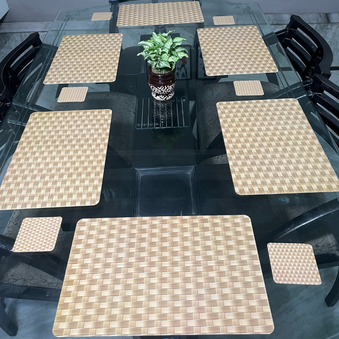 Printed Dining Mats Set of 6 with Tea Coasters