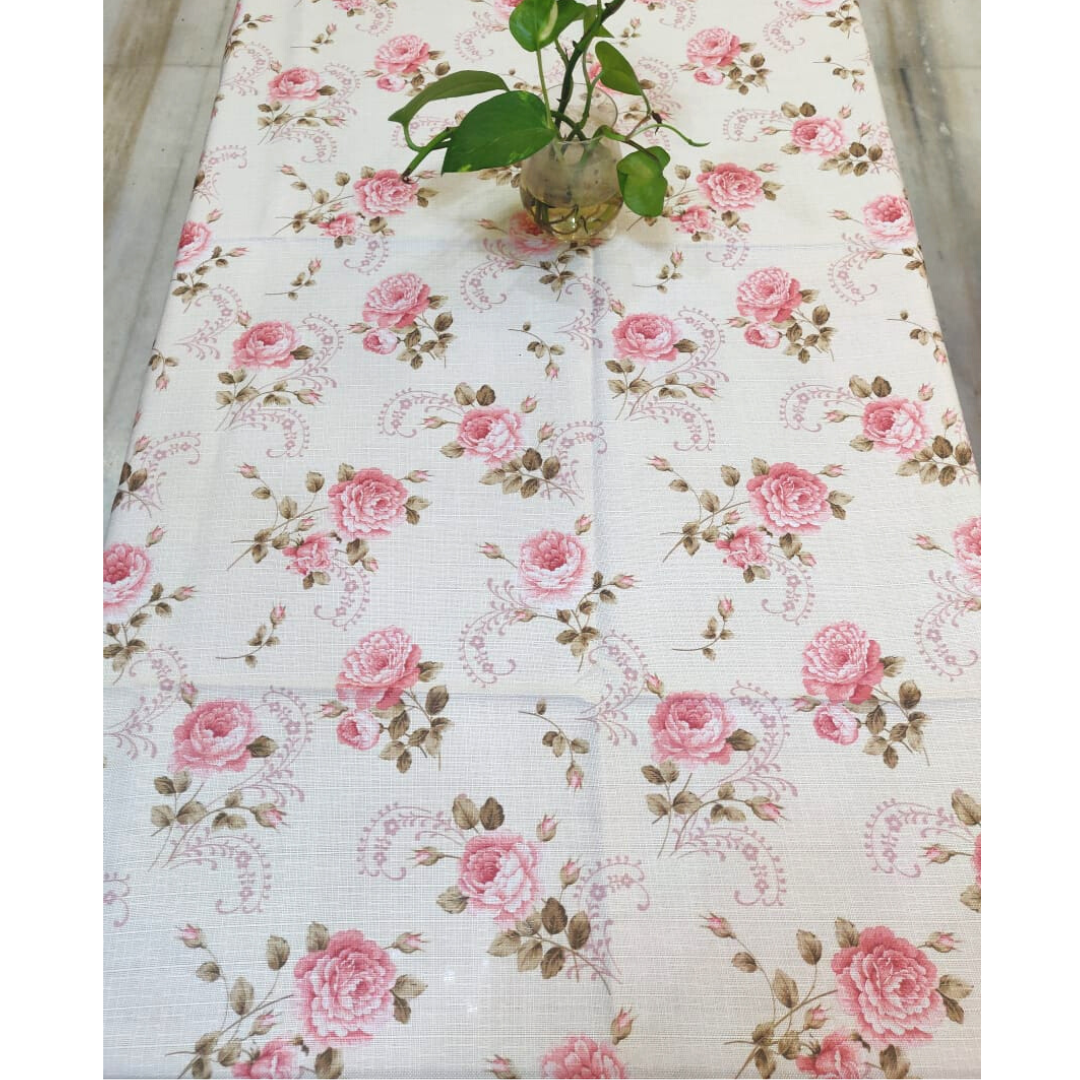 Close view of floral print design of pink colour flowers