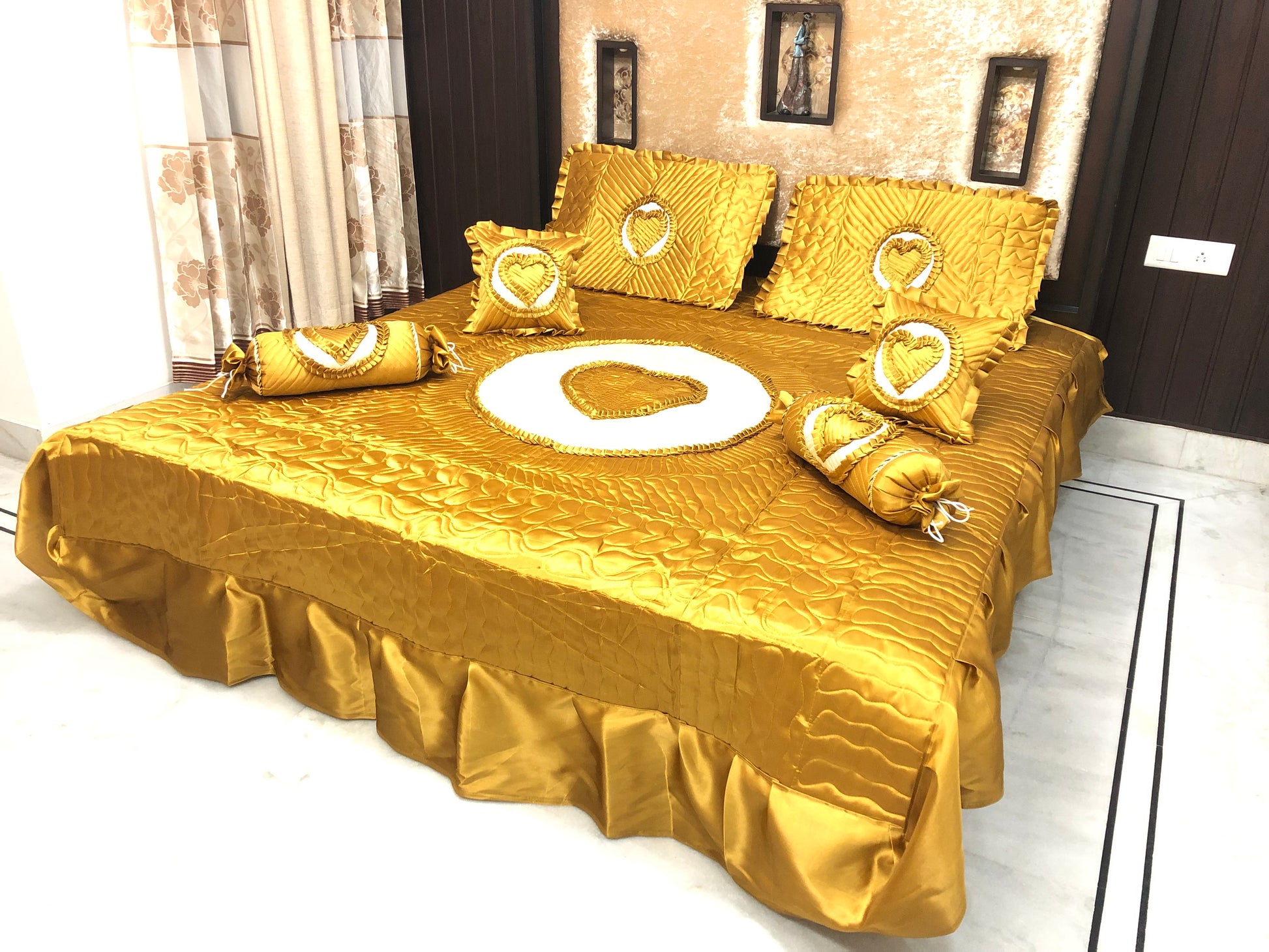 loomsmith-satin-bedsheet-set-of-7-heart-design-in-gold-color-two-filled-cushions-two-filled-bolsters-King-Size-set-two-pillow-covers