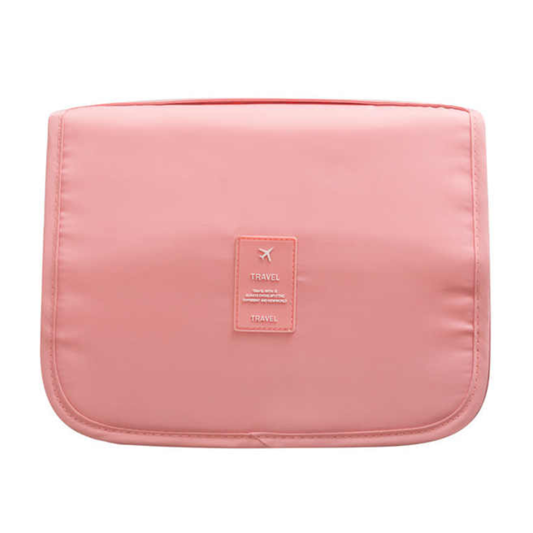 Pink travel bag with top handle easy to carry toiletry organizer