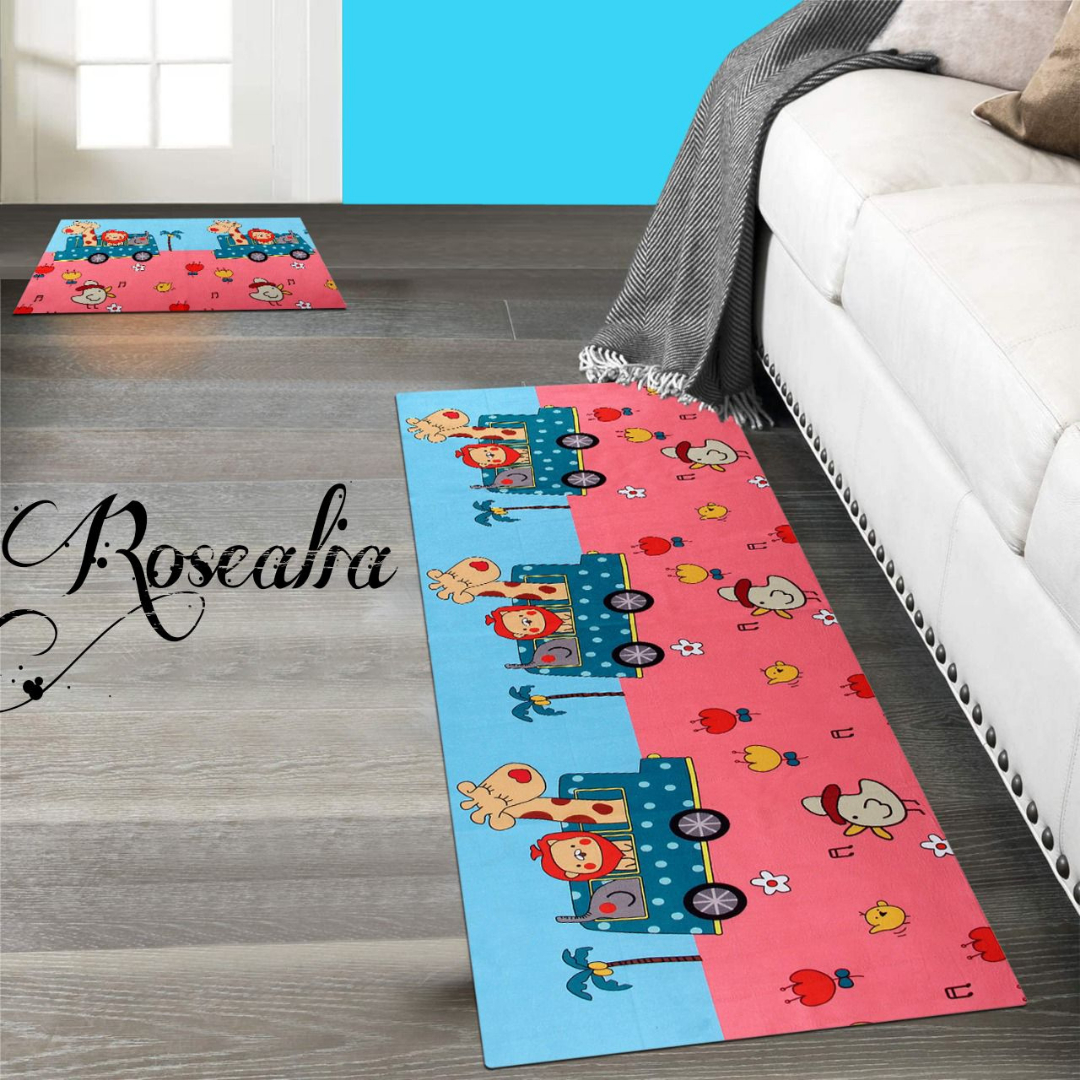 Loomsmith-antiskid-kitchen-floor-mat-blue-pink-color-car-printed-with-animals-two-pieces-set