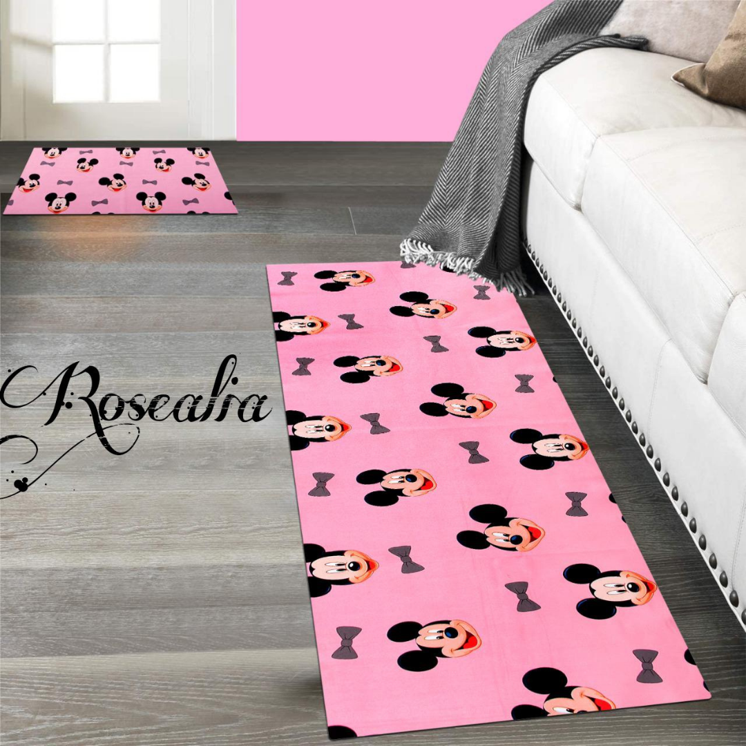 Loomsmith-antiskid-kitchen-floor-mat-pink-color-mickey-mouse-faces-print-two-pieces-set