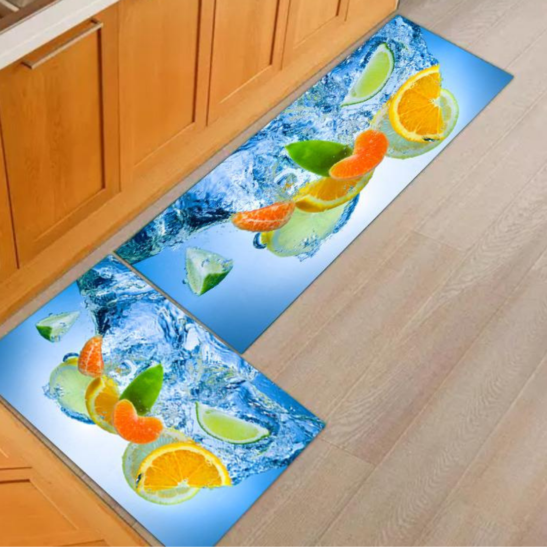 Loomsmith-antiskid-kitchen-floor-mat-water-color-with-fruits-print-splash-water-two-pieces-set