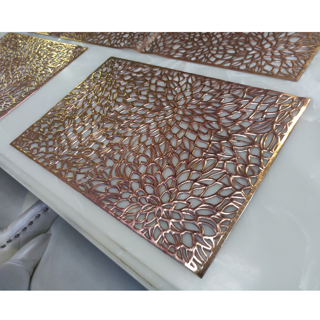 laser cut metallic dining mats set of 6 for dining table zoom view of copper mat floral design
