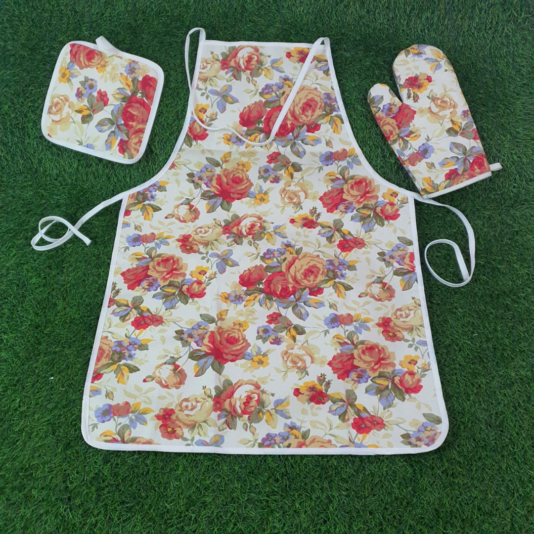 loomsmith-floral-printed-kitchen-apron-set-of-three-in-red-apron-insulation-pad-and-glove-apron-with-neck-string-and-front-string-to-make-knot-on-back-flove-for-oven-use-to-hold-hot-utensil-pad-to-keep-hot-thimg-on-it