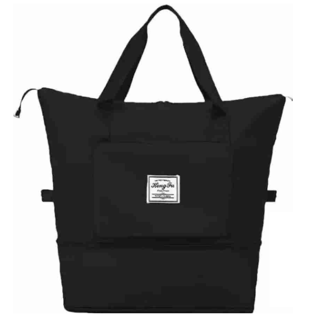 Black foldable expandable carry bag with strong handles with large capacity storage