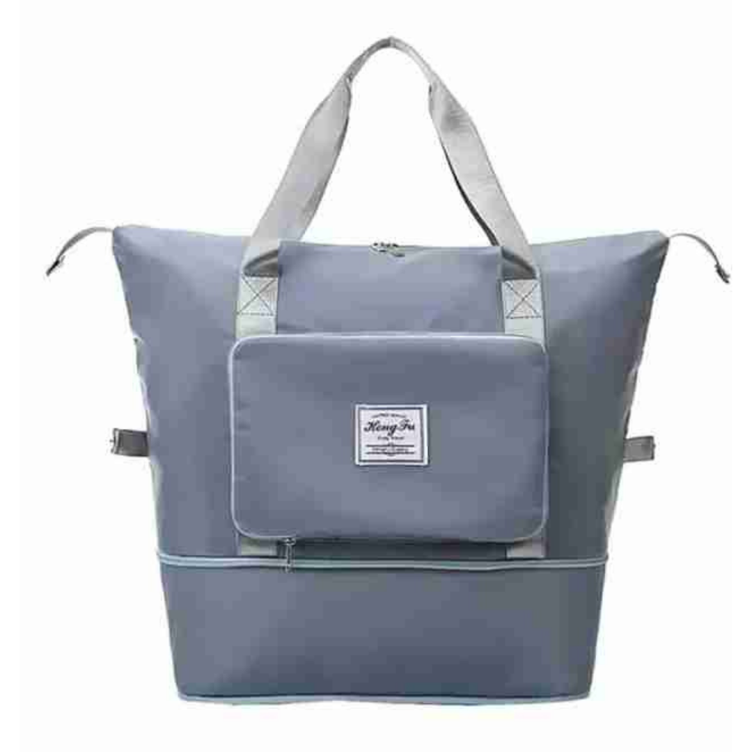 Grey foldable expandable carry bag with strong handles with large capacity storage