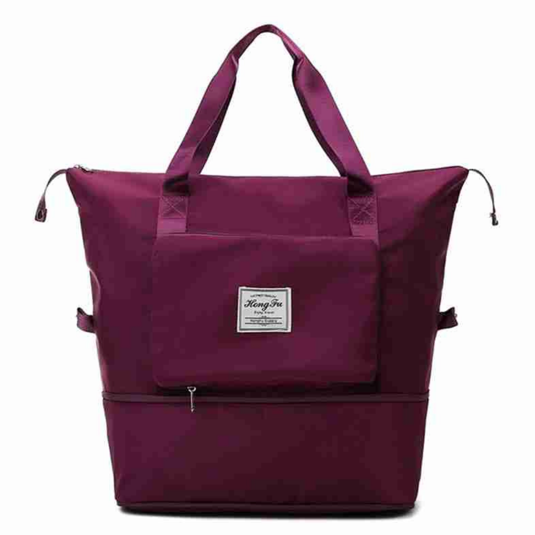 wine color foldable expandable carry bag with strong handles with large capacity storage