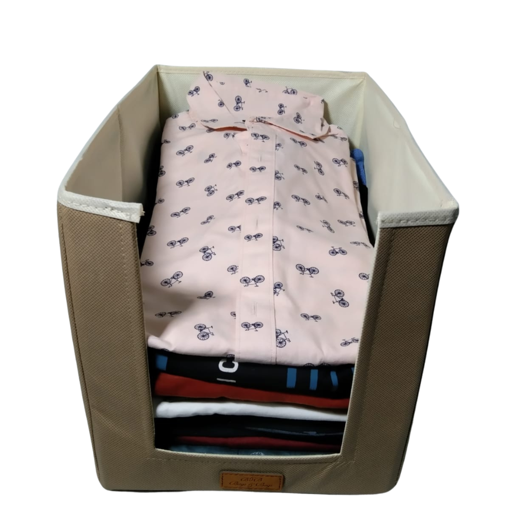 beige-color-foldable-shirt-stacker-organizer-front-view