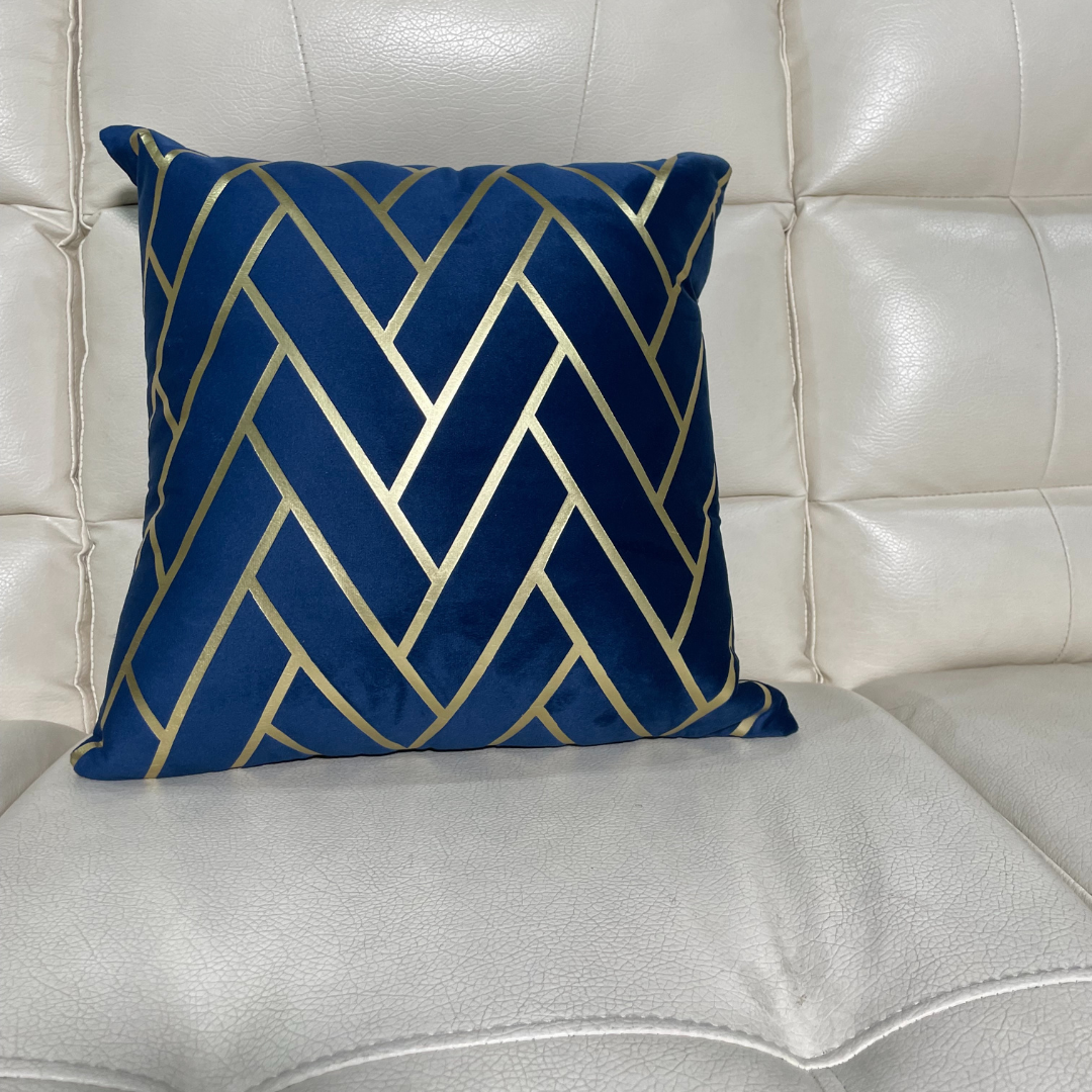 loomsmith-gold-printed-velvet-cushion-cover-set-of-five-navyBlue-color-cushion-lying-on-sofa