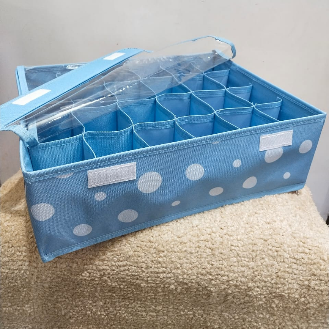 foldable-undergarments-organizer-with-transparent-lid-24-grids-for-drawer-use-prevents-unwanted-smell-in-wardrobe-blue-color