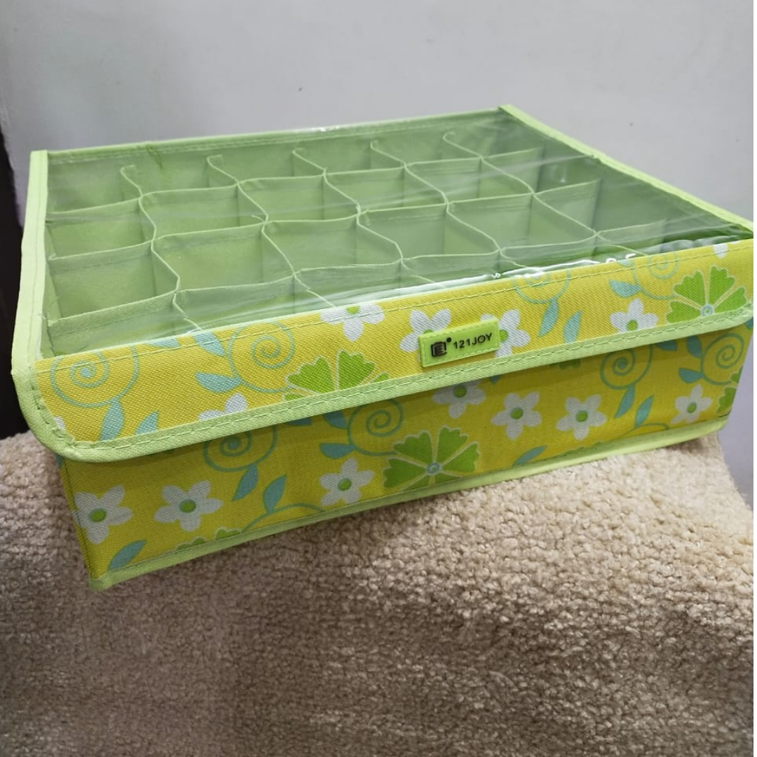 foldable-undergarments-organizer-with-transparent-lid-24-grids-for-drawer-use-prevents-unwanted-smell-in-wardrobe-green-color