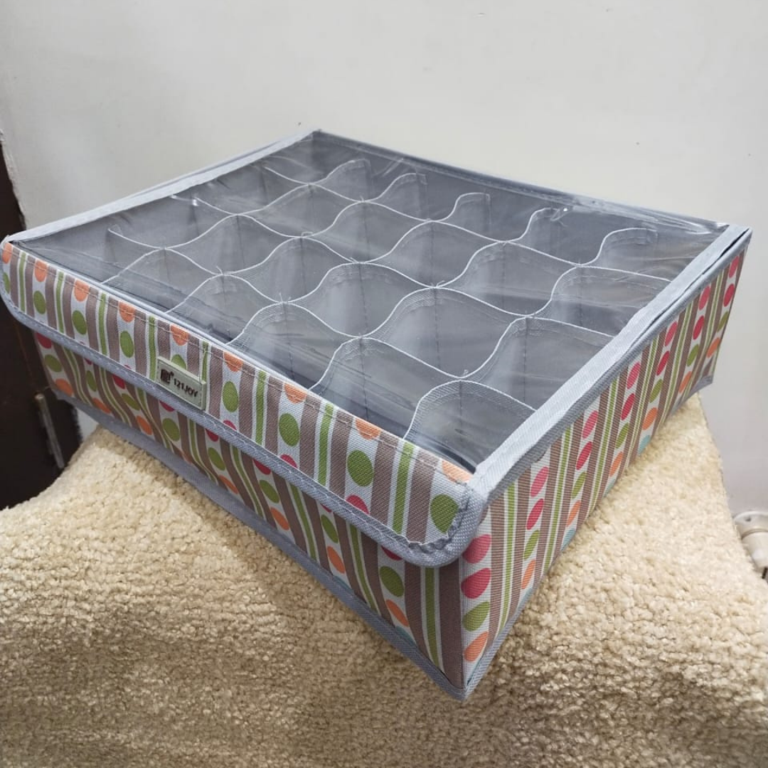 foldable-undergarments-organizer-with-transparent-lid-24-grids-for-drawer-use-prevents-unwanted-smell-in-wardrobe-grey-color