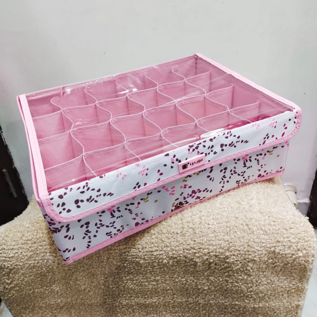foldable-undergarments-organizer-with-transparent-lid-24-grids-for-drawer-use-prevents-unwanted-smell-in-wardrobe-pink-color