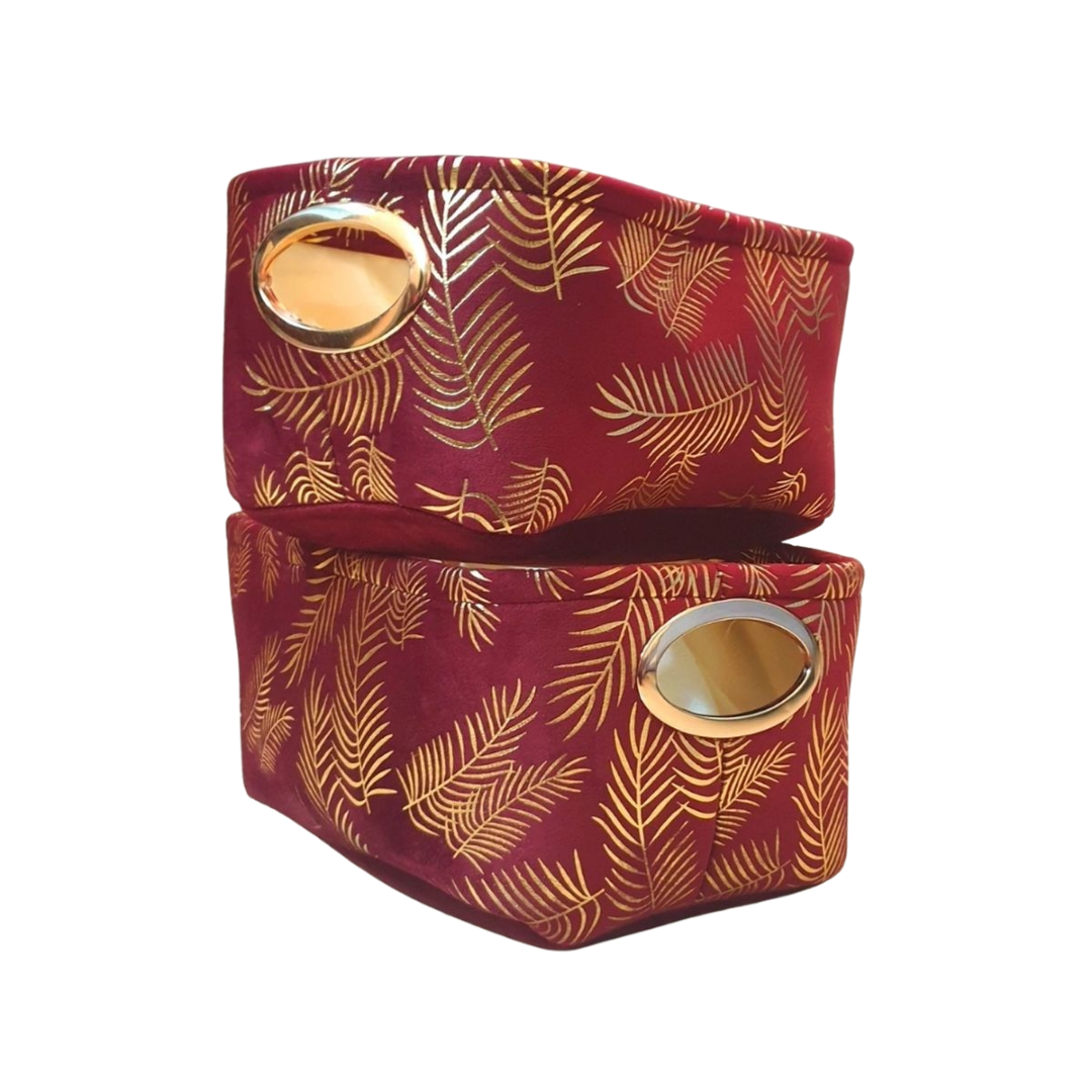 loomsmith-gold-foil-printed-basket-for-storage-gifting-in-maroon-color-leaf-printed-set-of-2