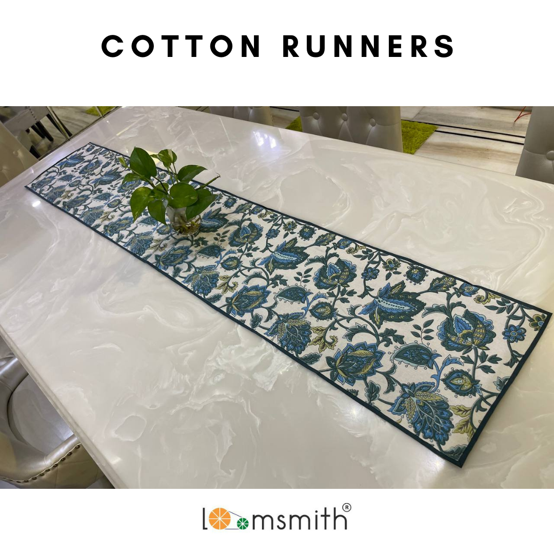 loomsmith-100%-cotton-table-runner-in-light-blue-printed-flower-on-light-base-with-blue-borders-sewed