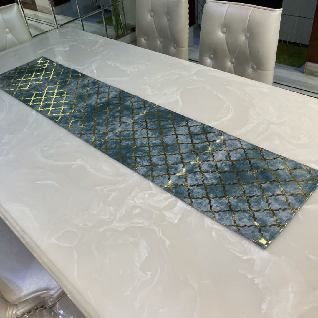 loomsmith-gold-foil-table-runner-velvet-fabric-moroccan-lattice-design-in-sky-blue-color-gold-foil-design-traditional-elegant-look
