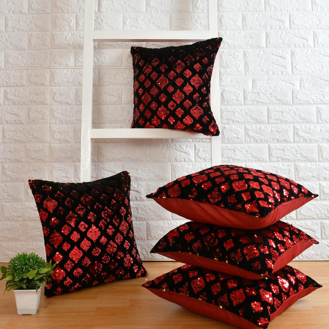 loomsmith-sequin-cushion-cover-set-of-five-red-color-changing-with-zipper-polyester-blend-fabric