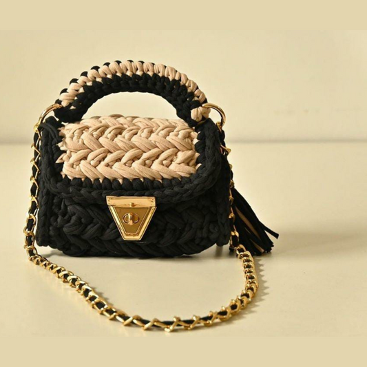 Crochet Handmade Sling Bag in Black