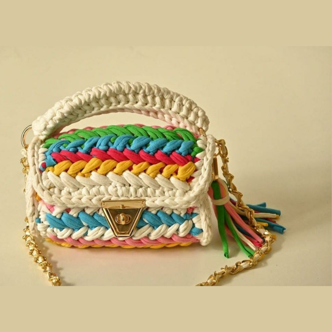 Handmade Crochet Shoulder Bag, Blue Pink Beige Crochet Bags, Crochet  Handbags | eBay