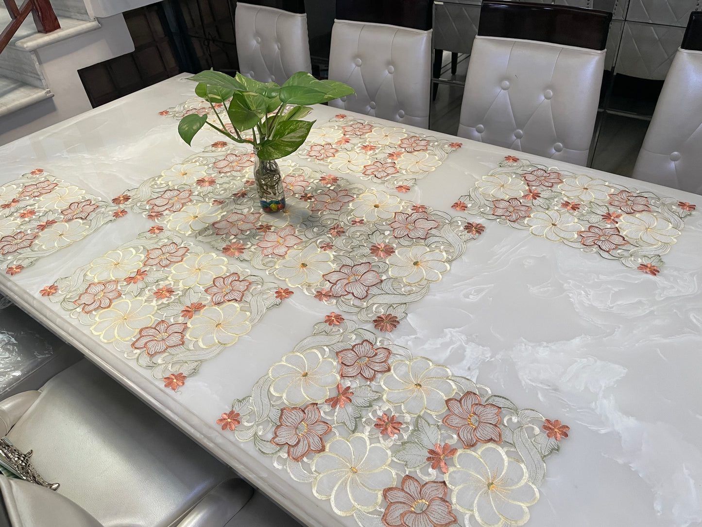 Embroidered Tissue Fabric Placemats and Runner combo