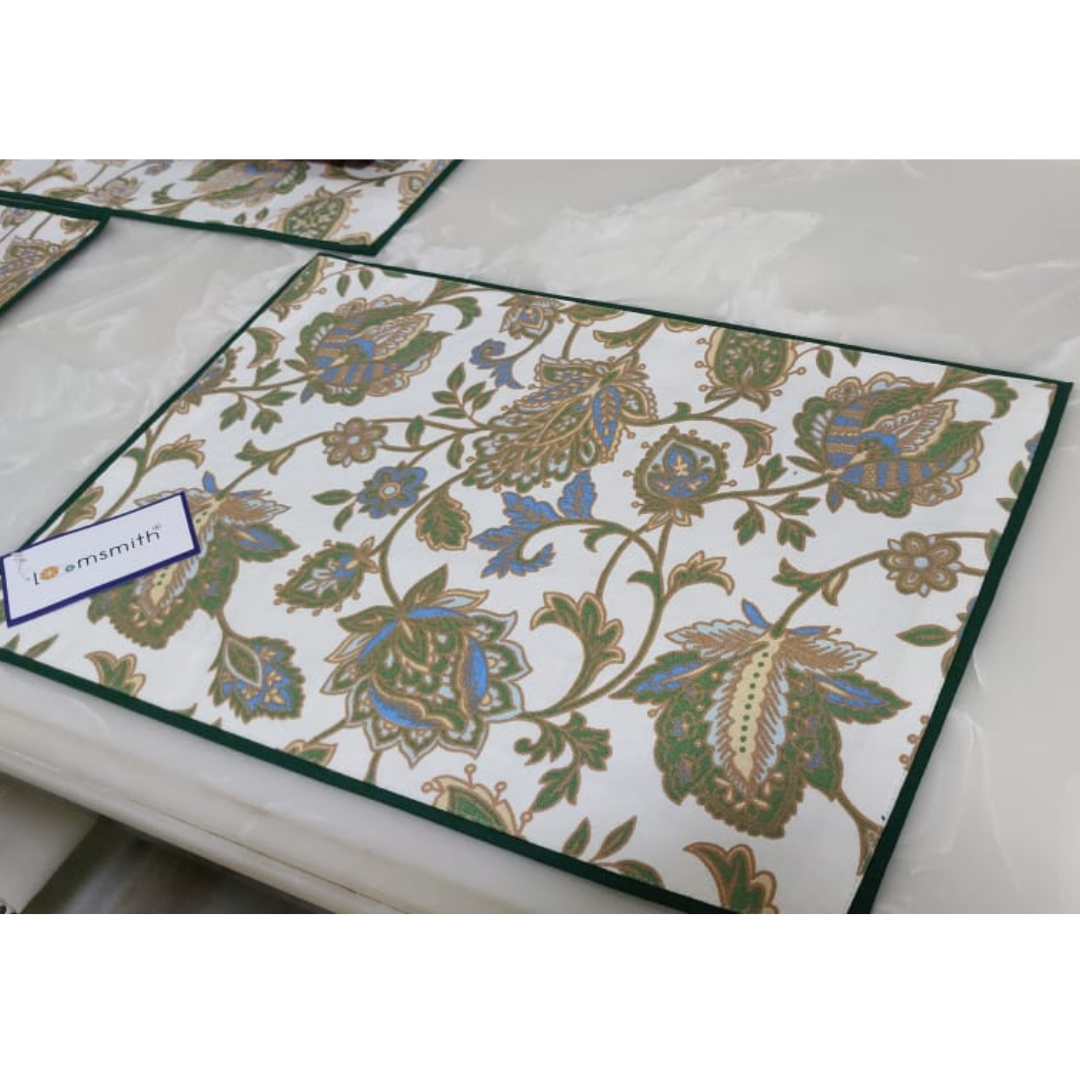 loomsmith-canvas-cotton-printed-table-mats-with-runner-combo-in-dark-green-color-combination-of-colors-printed-placemat-close-view