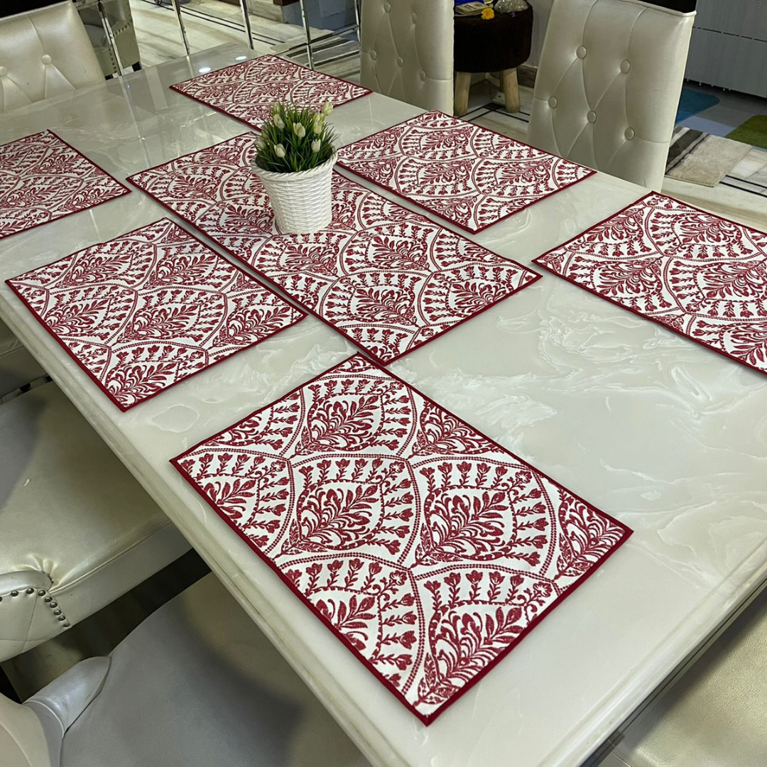 loomsmith-canvas-printed-table-mat-runner-combo-for-six-seater-dining-table-red-color