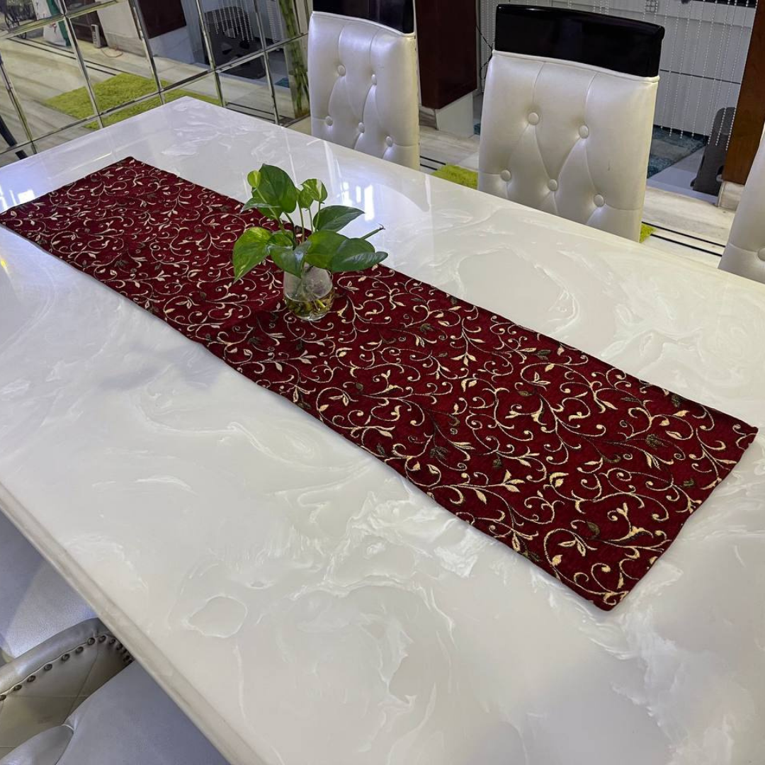 loomsmith-floral-chenille-table-runner-gold-floral-embroidery-use-on-any-kind-of-dining-table-maroon-color