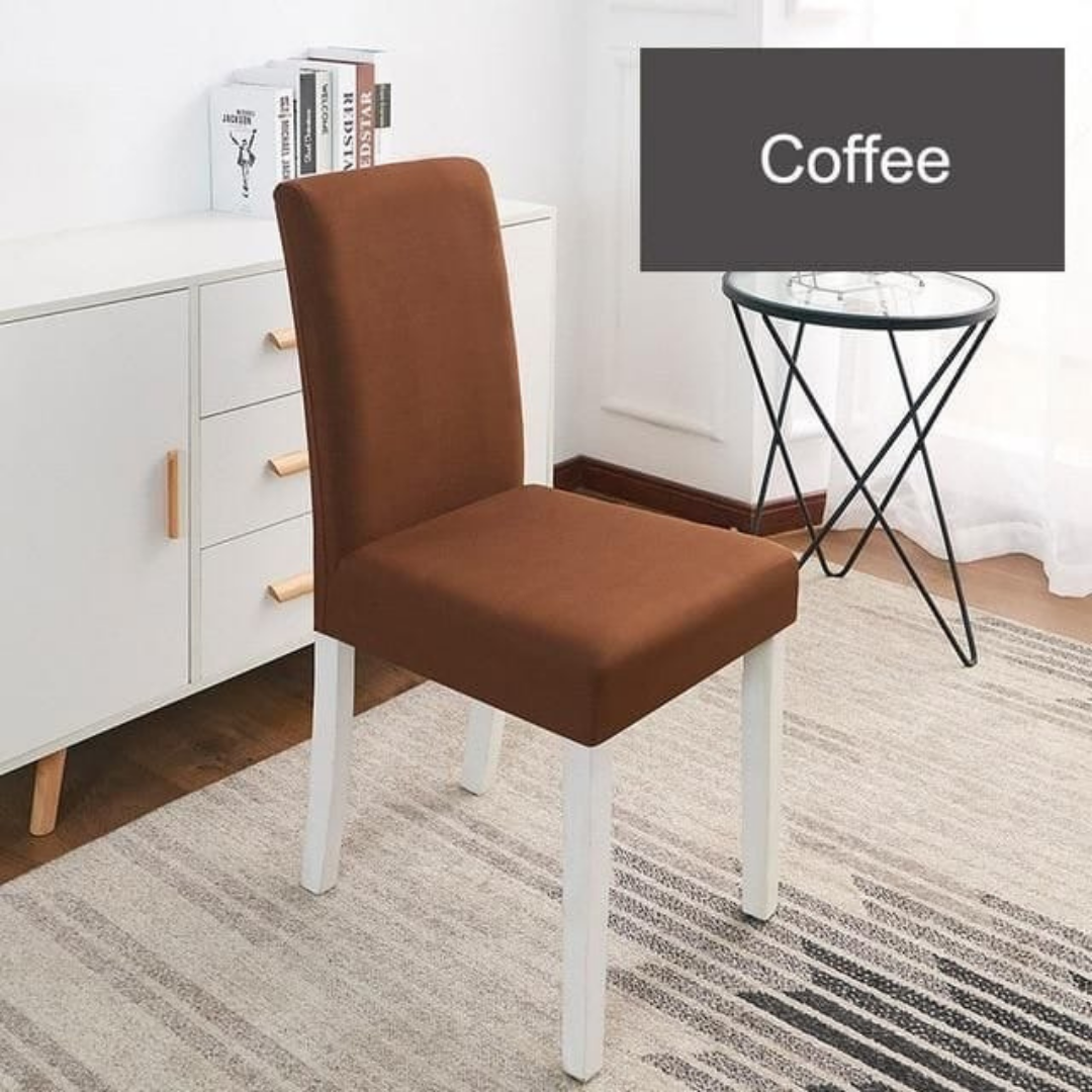 stretchable chair cover in plain solid coffee color 