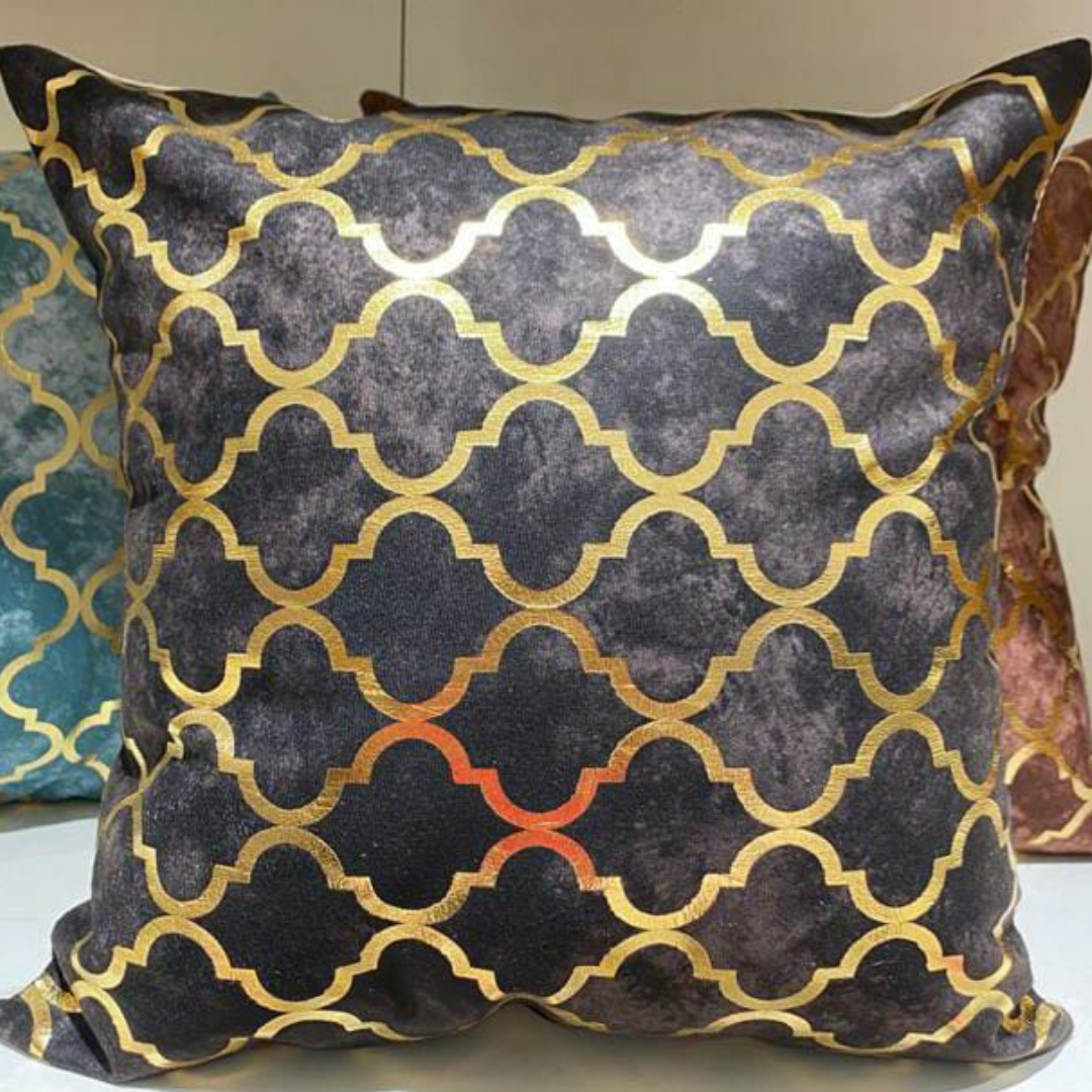 loomsmith-velvet-cushion-cover-gold-foil-printed-charcoal-royal-color-moroccan-lattice-design-gives-tradtional-royal-look-to-living-area-velvet-fabric-gives-soft-texture-and-shiny-look-eye-catching-designed