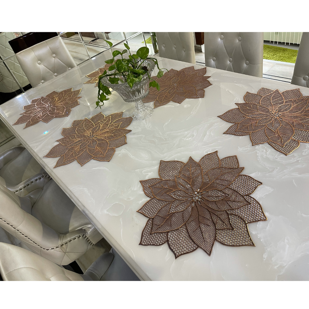 Floral Laser Cut Metallic Look Dining Set of 6